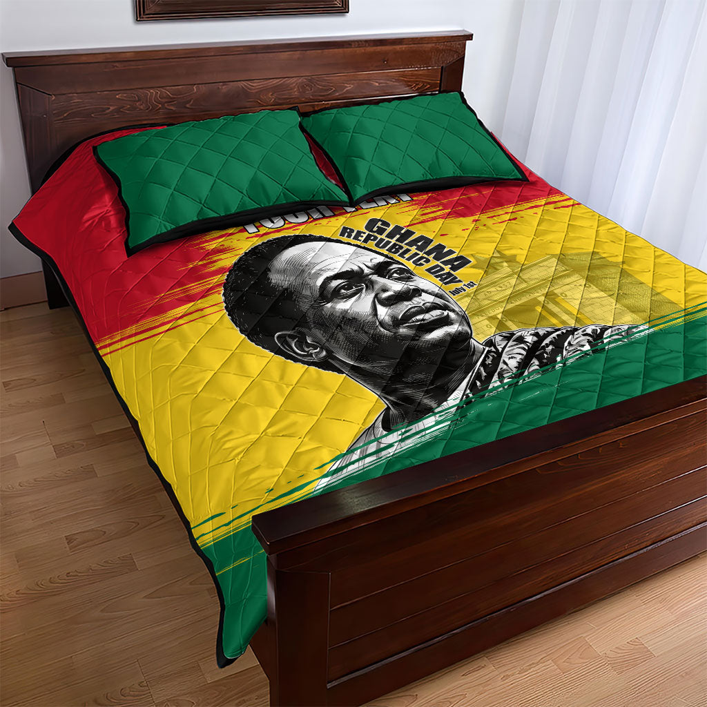 Personalized Ghana Republic Day Quilt Bed Set Kwame Nkrumah Vintage Portrait Art - July 1st Theme