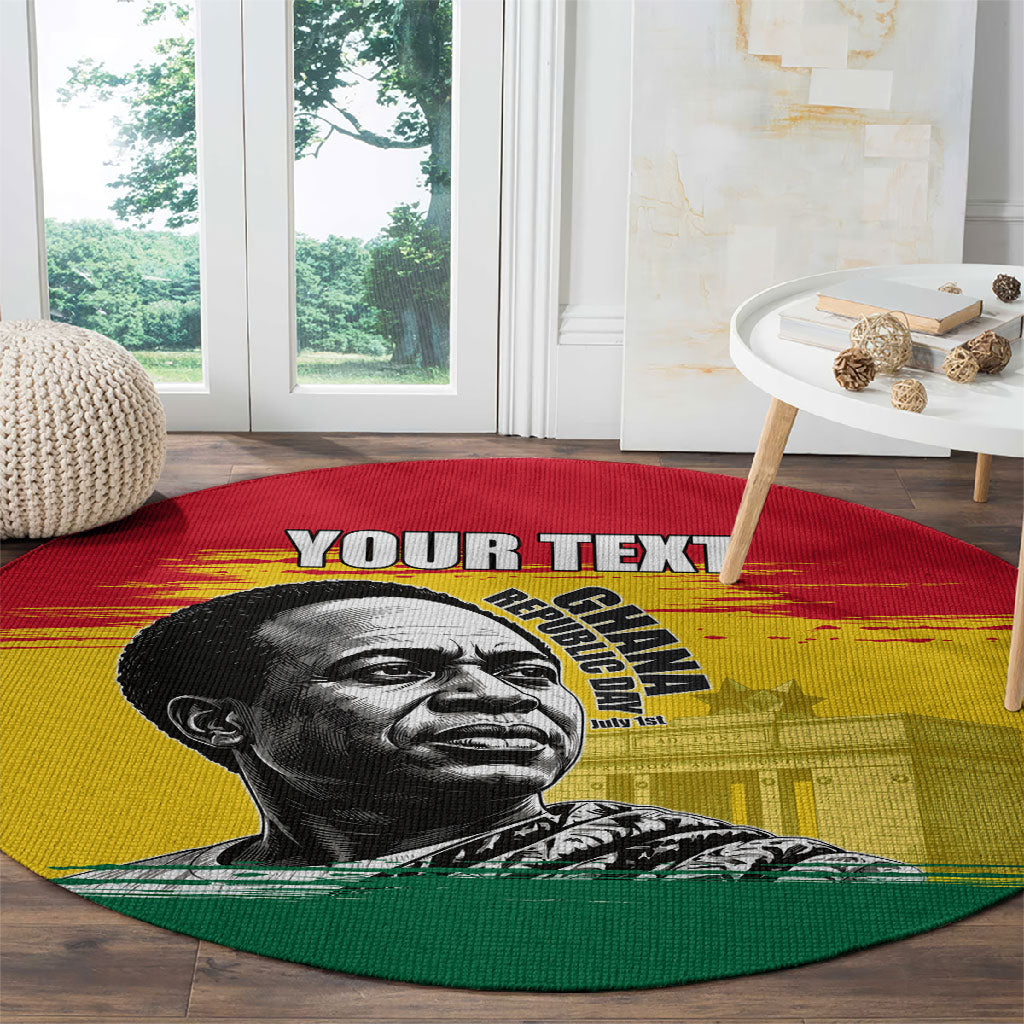 Personalized Ghana Republic Day Round Carpet Kwame Nkrumah Vintage Portrait Art - July 1st Theme