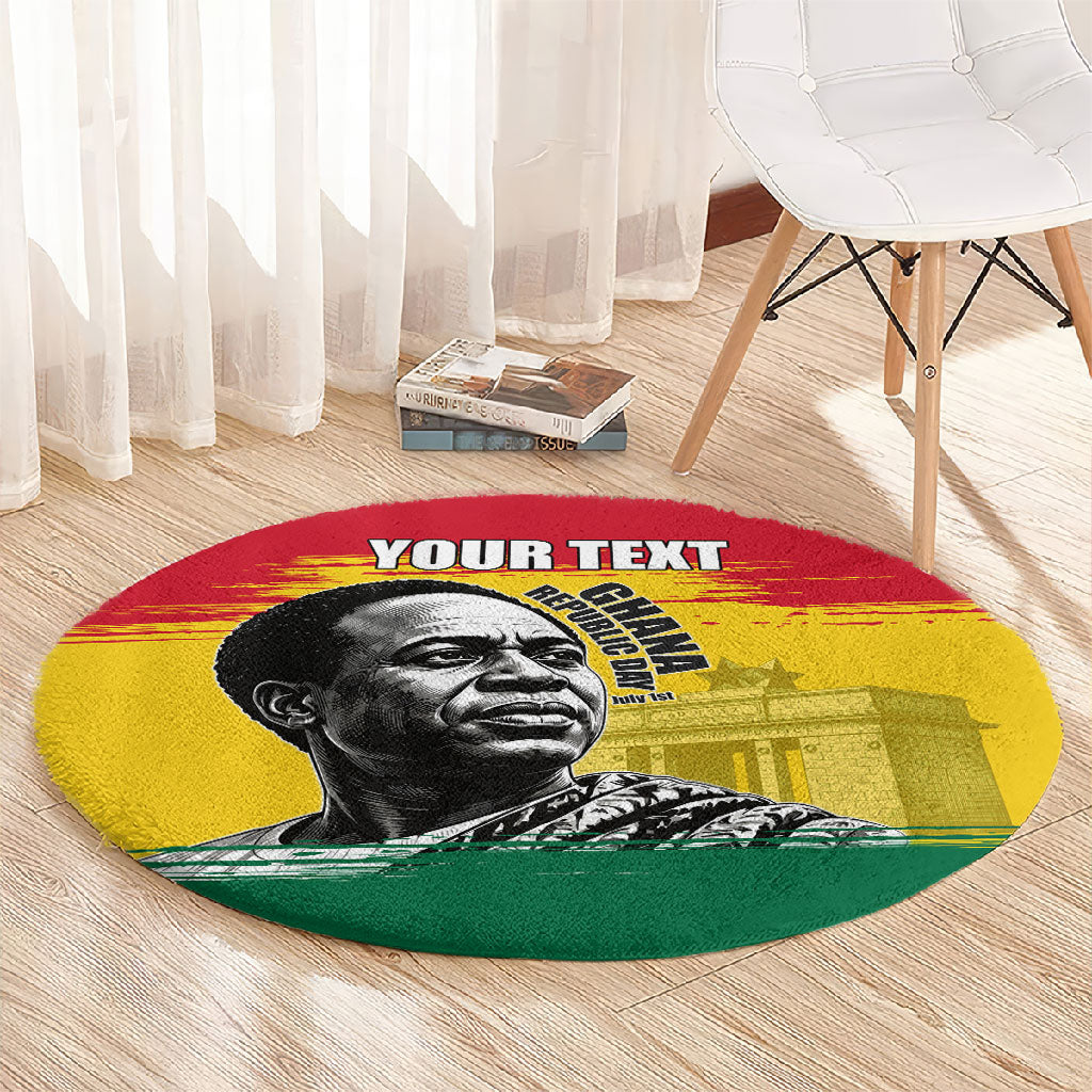 Personalized Ghana Republic Day Round Carpet Kwame Nkrumah Vintage Portrait Art - July 1st Theme