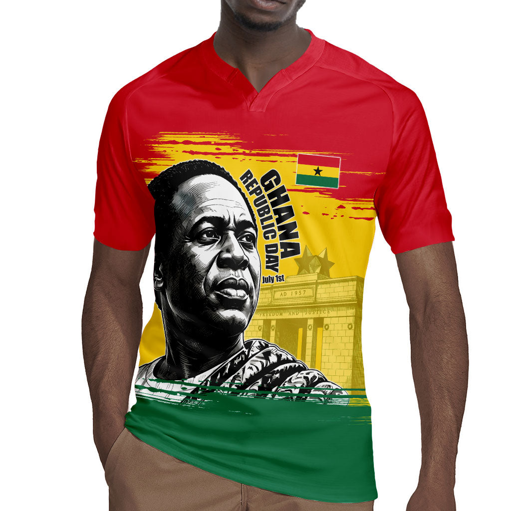 Personalized Ghana Republic Day Rugby Jersey Kwame Nkrumah Vintage Portrait Art - July 1st Theme