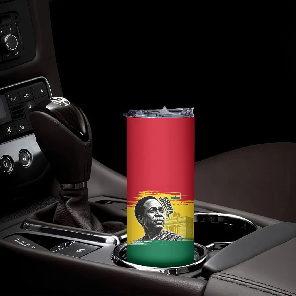 Personalized Ghana Republic Day Skinny Tumbler Kwame Nkrumah Vintage Portrait Art - July 1st Theme