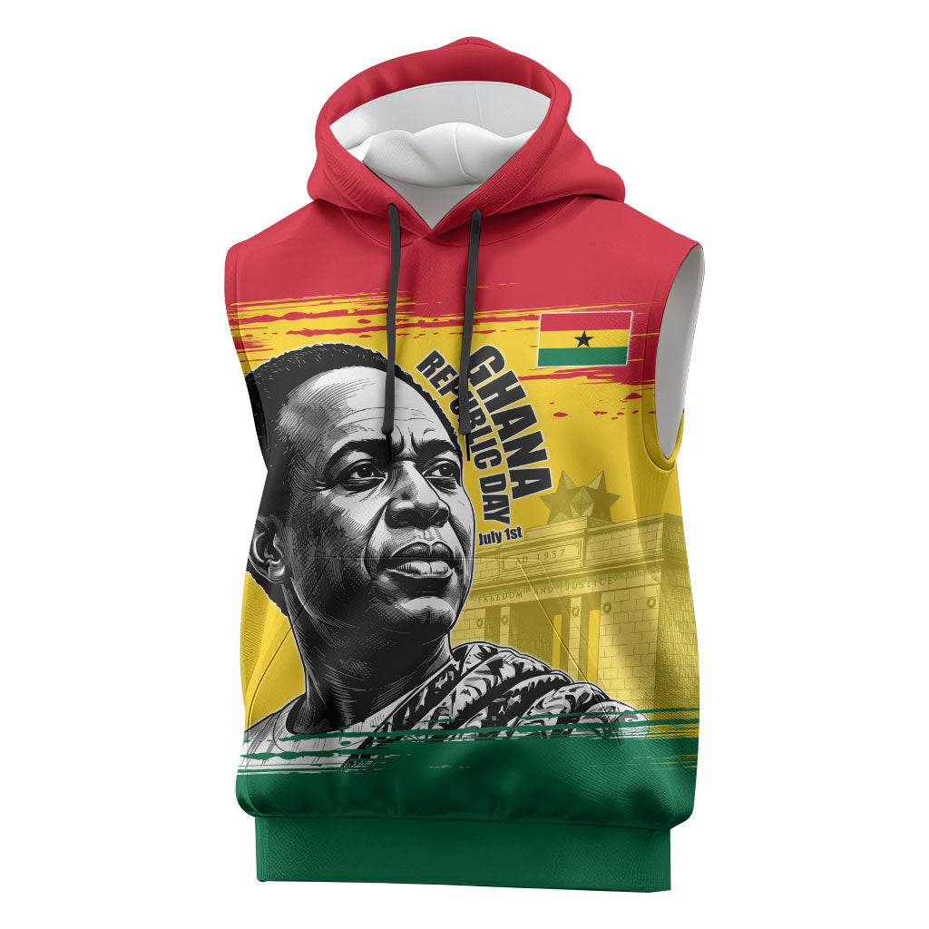 Personalized Ghana Republic Day Sleeveless Hoodie Kwame Nkrumah Vintage Portrait Art - July 1st Theme
