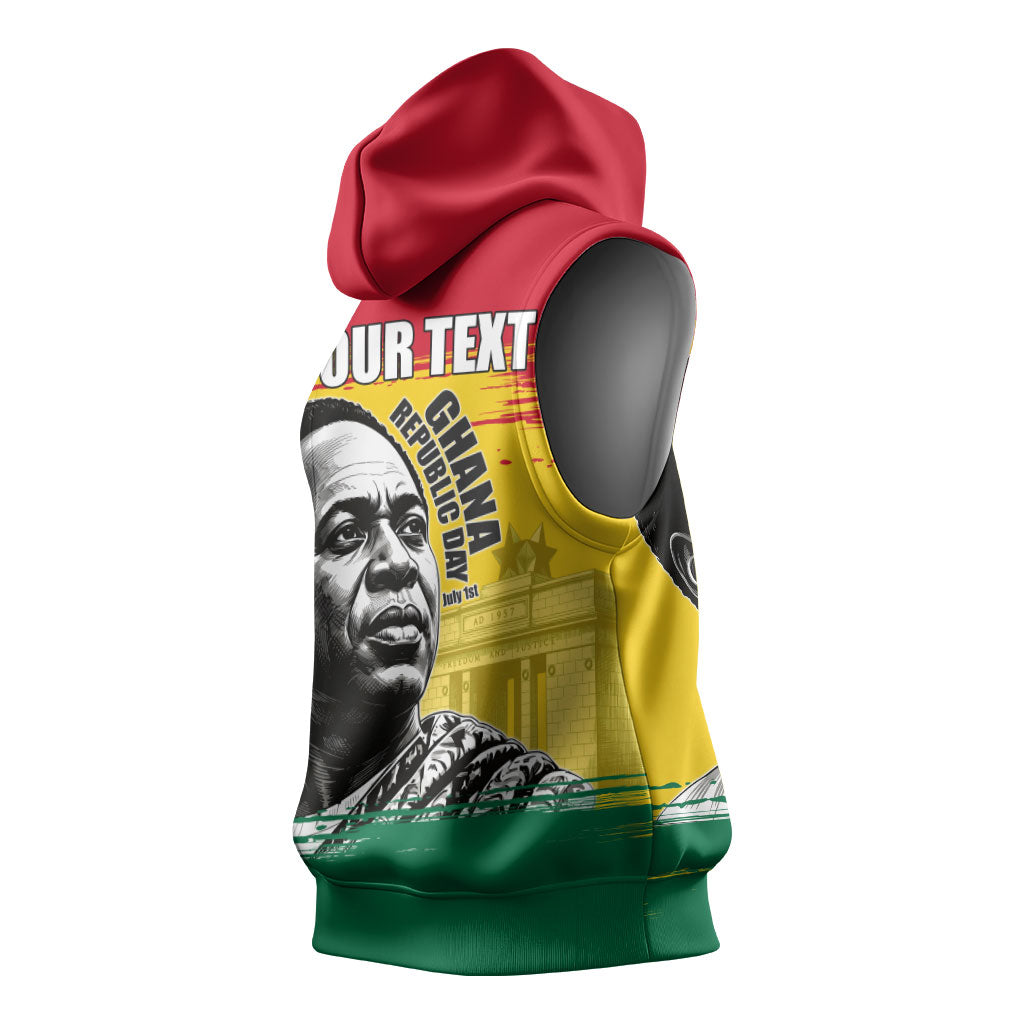 Personalized Ghana Republic Day Sleeveless Hoodie Kwame Nkrumah Vintage Portrait Art - July 1st Theme
