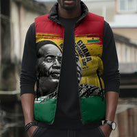 Personalized Ghana Republic Day Sleeveless Puffer Jacket Kwame Nkrumah Vintage Portrait Art - July 1st Theme