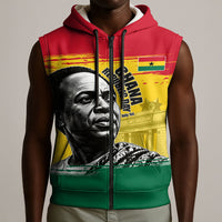 Personalized Ghana Republic Day Sleeveless Zip Hoodie Kwame Nkrumah Vintage Portrait Art - July 1st Theme
