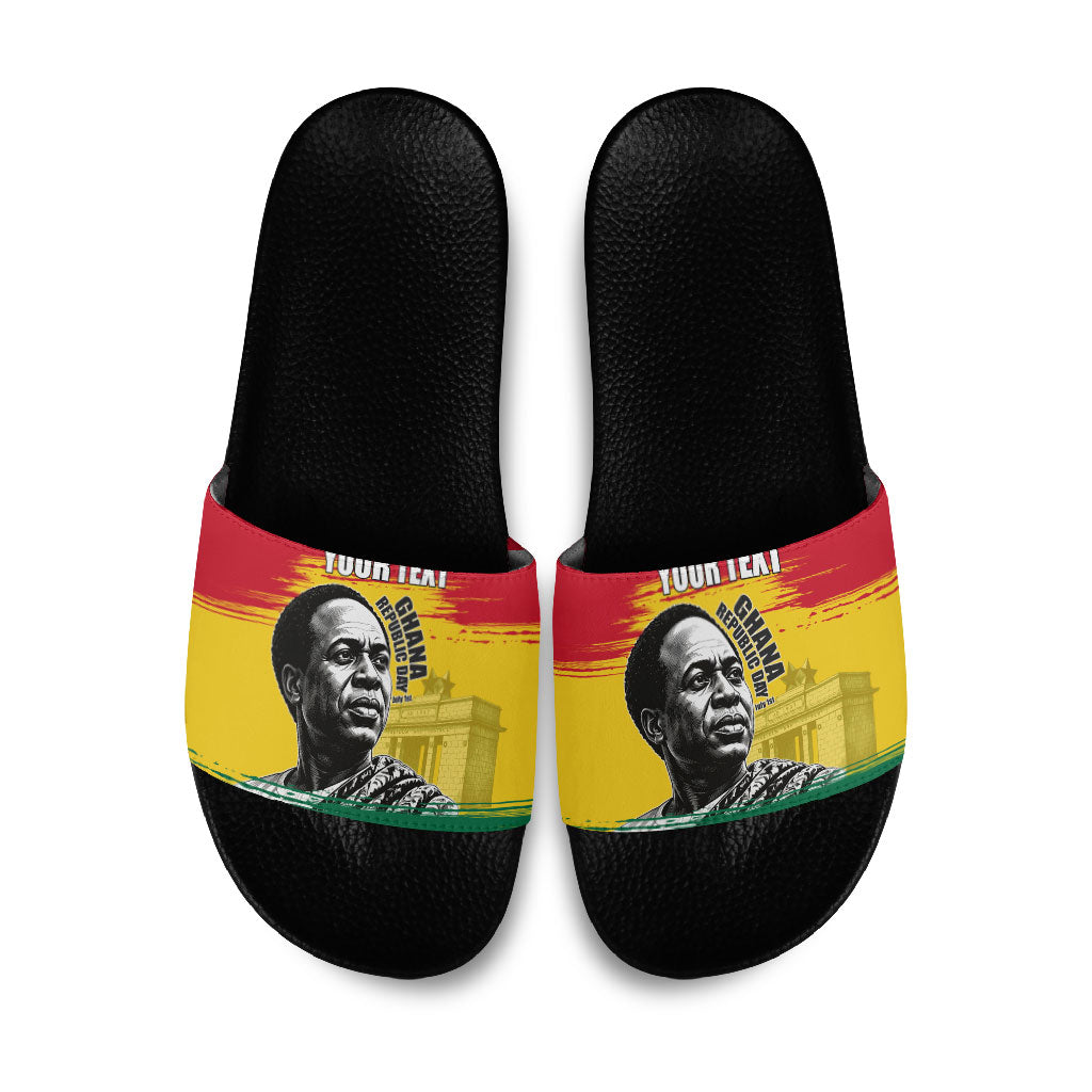 Personalized Ghana Republic Day Slide Sandals Kwame Nkrumah Vintage Portrait Art - July 1st Theme