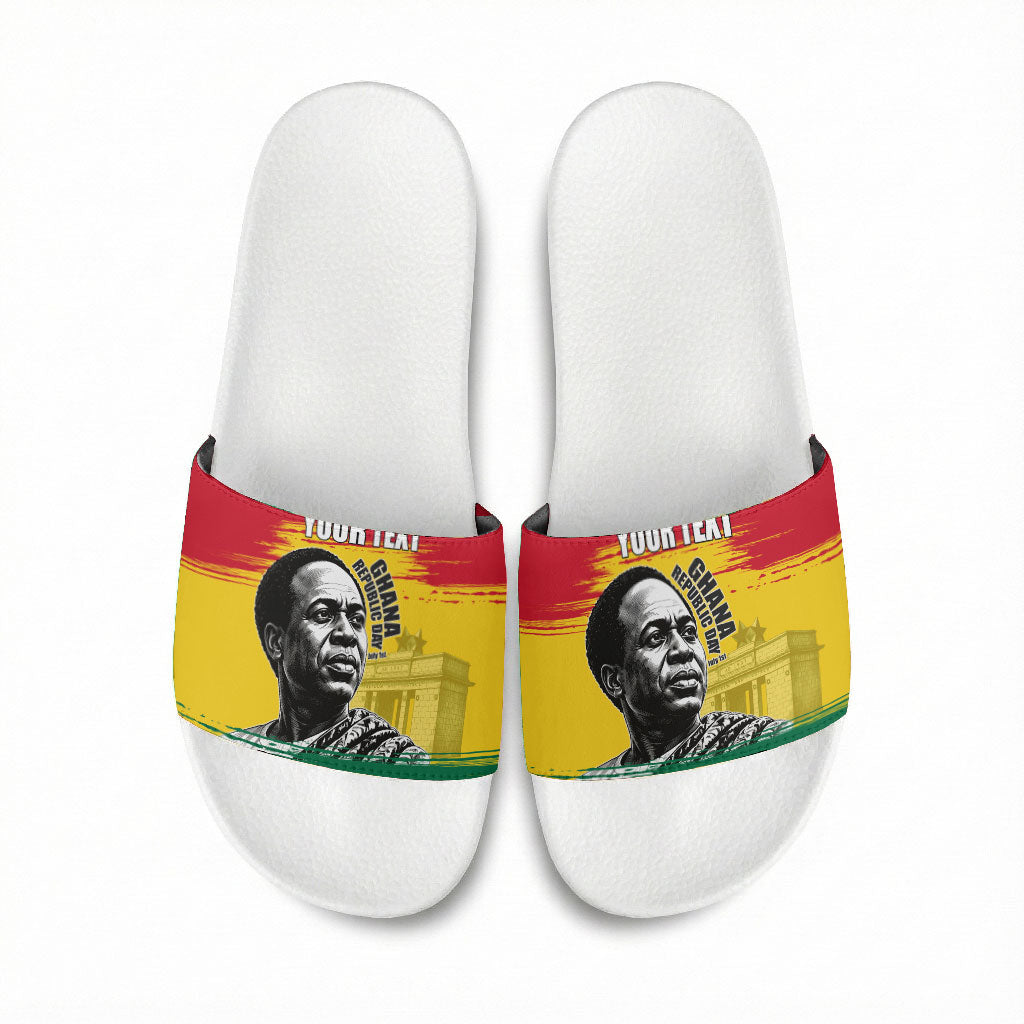 Personalized Ghana Republic Day Slide Sandals Kwame Nkrumah Vintage Portrait Art - July 1st Theme