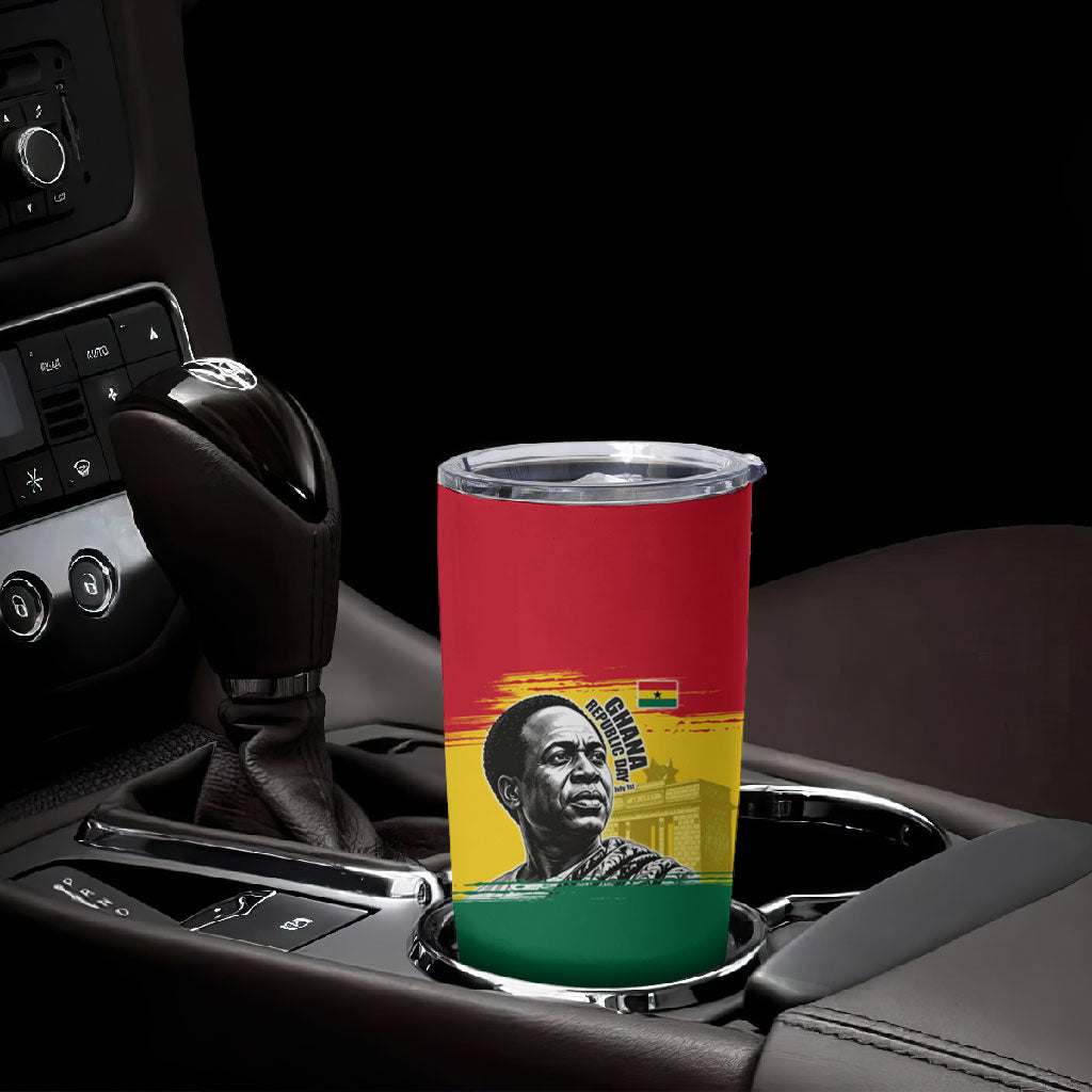 Personalized Ghana Republic Day Tumbler Cup Kwame Nkrumah Vintage Portrait Art - July 1st Theme