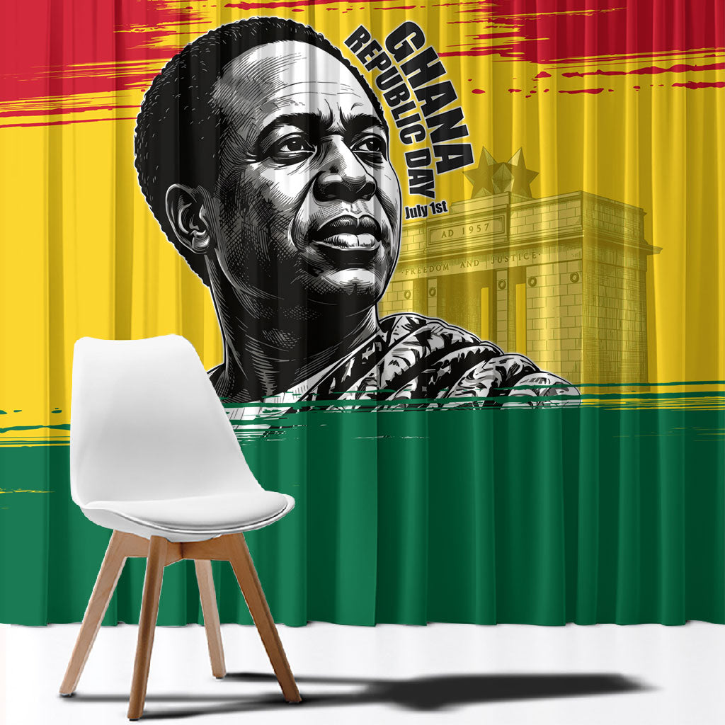 Personalized Ghana Republic Day Window Curtain Kwame Nkrumah Vintage Portrait Art - July 1st Theme