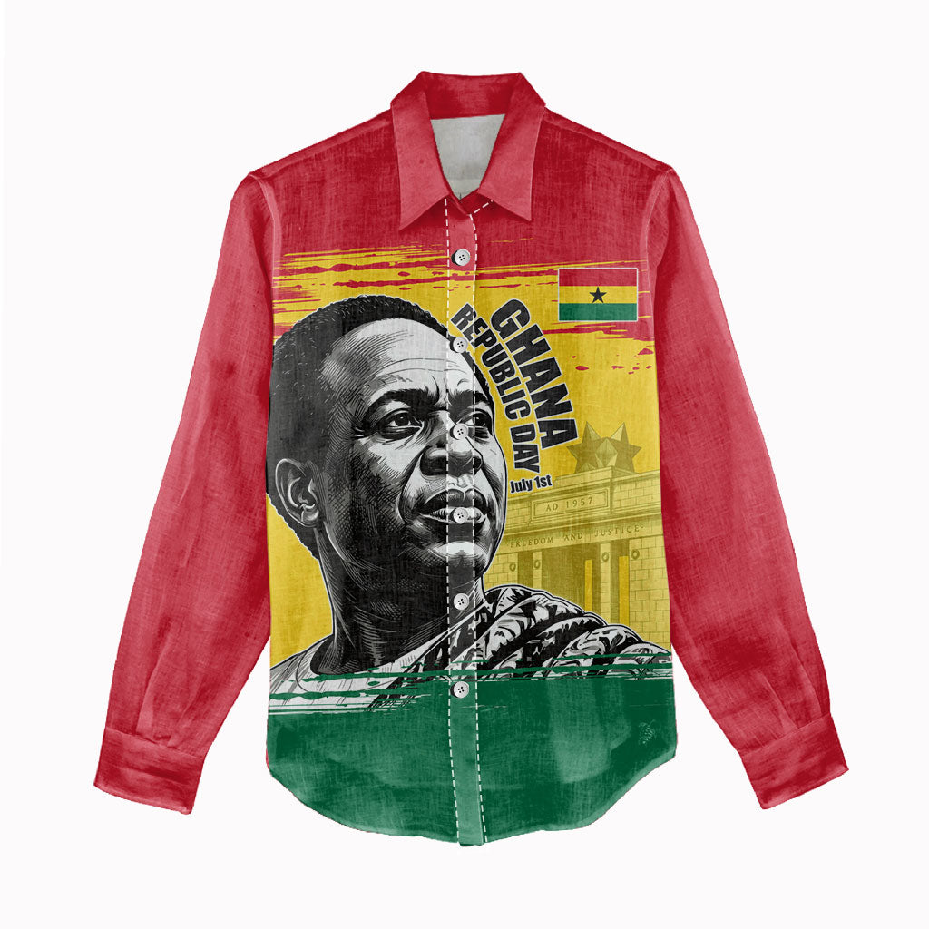 Personalized Ghana Republic Day Women Casual Shirt Kwame Nkrumah Vintage Portrait Art - July 1st Theme