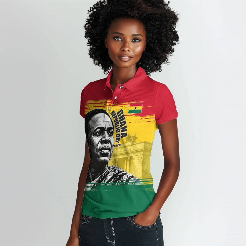 Personalized Ghana Republic Day Women Polo Shirt Kwame Nkrumah Vintage Portrait Art - July 1st Theme