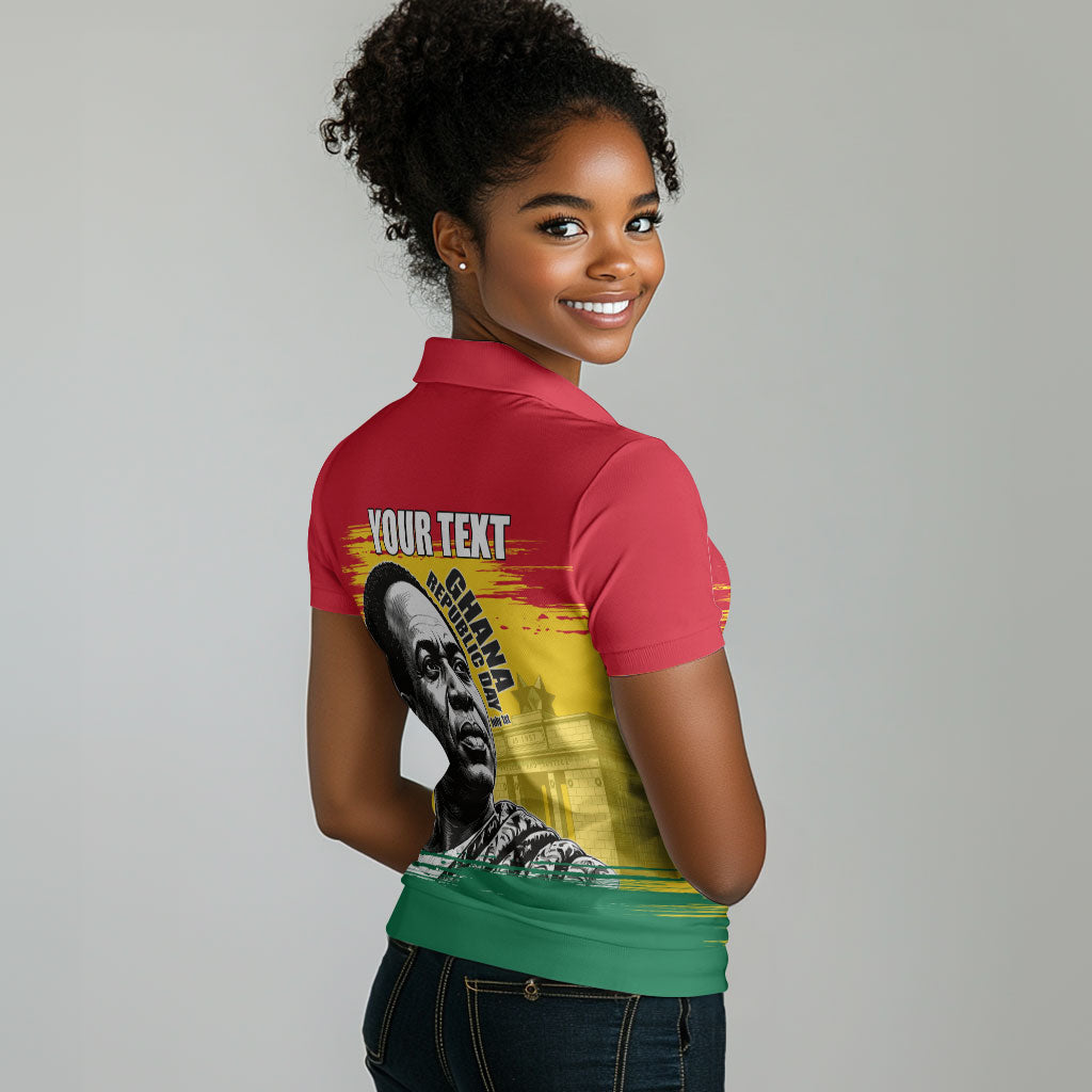 Personalized Ghana Republic Day Women Polo Shirt Kwame Nkrumah Vintage Portrait Art - July 1st Theme
