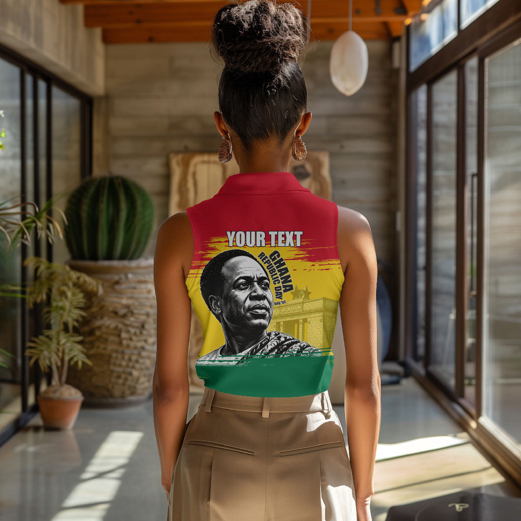 Personalized Ghana Republic Day Women Sleeveless Polo Shirt Kwame Nkrumah Vintage Portrait Art - July 1st Theme