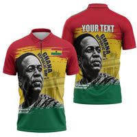 Personalized Ghana Republic Day Zipper Polo Shirt Kwame Nkrumah Vintage Portrait Art - July 1st Theme