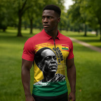 Personalized Ghana Republic Day Zipper Polo Shirt Kwame Nkrumah Vintage Portrait Art - July 1st Theme