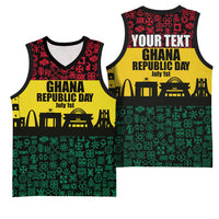 Personalized Ghana Republic Day Basketball Jersey Adinkra Pattern Heritage Silhouette African Culture Art