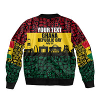 Personalized Ghana Republic Day Bomber Jacket Adinkra Pattern Heritage Silhouette African Culture Art
