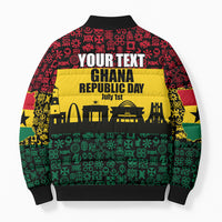 Personalized Ghana Republic Day Bomber Puffer Jacket Adinkra Pattern Heritage Silhouette African Culture Art