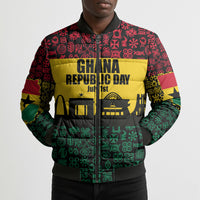 Personalized Ghana Republic Day Bomber Puffer Jacket Adinkra Pattern Heritage Silhouette African Culture Art