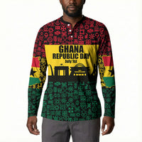 Personalized Ghana Republic Day Button Sweatshirt Adinkra Pattern Heritage Silhouette African Culture Art