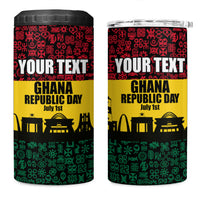 Personalized Ghana Republic Day 4 in 1 Can Cooler Tumbler Adinkra Pattern Heritage Silhouette African Culture Art