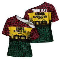 Personalized Ghana Republic Day Cross Shoulder Shirt Adinkra Pattern Heritage Silhouette African Culture Art