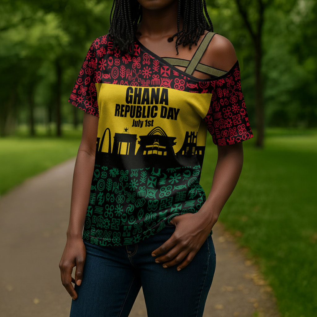 Personalized Ghana Republic Day Cross Shoulder Shirt Adinkra Pattern Heritage Silhouette African Culture Art