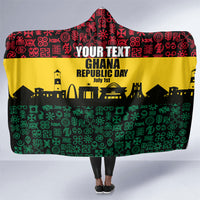 Personalized Ghana Republic Day Hooded Blanket Adinkra Pattern Heritage Silhouette African Culture Art