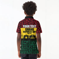 Personalized Ghana Republic Day Kid Polo Shirt Adinkra Pattern Heritage Silhouette African Culture Art