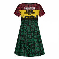Personalized Ghana Republic Day Kid Short Sleeve Dress Adinkra Pattern Heritage Silhouette African Culture Art