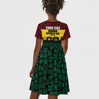 Personalized Ghana Republic Day Kid Short Sleeve Dress Adinkra Pattern Heritage Silhouette African Culture Art