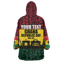 Personalized Ghana Republic Day Kid Wearable Blanket Hoodie Adinkra Pattern Heritage Silhouette African Culture Art