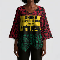 Personalized Ghana Republic Day Kimono Sleeve Blouse Adinkra Pattern Heritage Silhouette African Culture Art