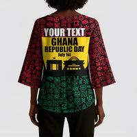 Personalized Ghana Republic Day Kimono Sleeve Blouse Adinkra Pattern Heritage Silhouette African Culture Art