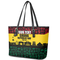 Personalized Ghana Republic Day Leather Tote Bag Adinkra Pattern Heritage Silhouette African Culture Art
