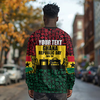 Personalized Ghana Republic Day Long Sleeve Shirt Adinkra Pattern Heritage Silhouette African Culture Art