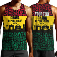 Personalized Ghana Republic Day Men Tank Top Adinkra Pattern Heritage Silhouette African Culture Art