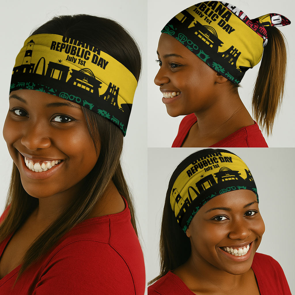 Personalized Ghana Republic Day Neck Gaiter Adinkra Pattern Heritage Silhouette African Culture Art