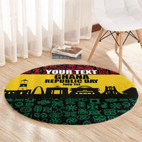 Personalized Ghana Republic Day Round Carpet Adinkra Pattern Heritage Silhouette African Culture Art