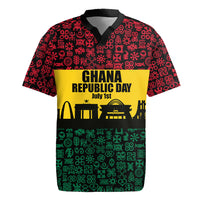 Personalized Ghana Republic Day Rugby Jersey Adinkra Pattern Heritage Silhouette African Culture Art