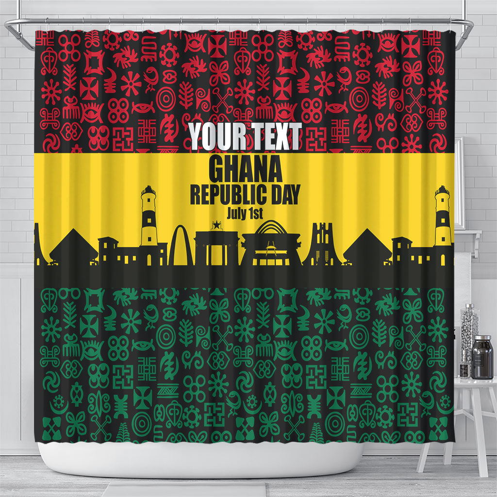Personalized Ghana Republic Day Shower Curtain Adinkra Pattern Heritage Silhouette African Culture Art