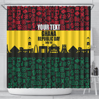 Personalized Ghana Republic Day Shower Curtain Adinkra Pattern Heritage Silhouette African Culture Art