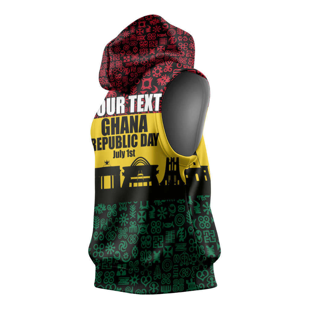 Personalized Ghana Republic Day Sleeveless Hoodie Adinkra Pattern Heritage Silhouette African Culture Art