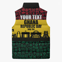 Personalized Ghana Republic Day Sleeveless Puffer Jacket Adinkra Pattern Heritage Silhouette African Culture Art