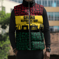 Personalized Ghana Republic Day Sleeveless Puffer Jacket Adinkra Pattern Heritage Silhouette African Culture Art