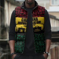 Personalized Ghana Republic Day Sleeveless Puffer Jacket Adinkra Pattern Heritage Silhouette African Culture Art