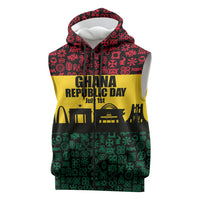 Personalized Ghana Republic Day Sleeveless Zip Hoodie Adinkra Pattern Heritage Silhouette African Culture Art