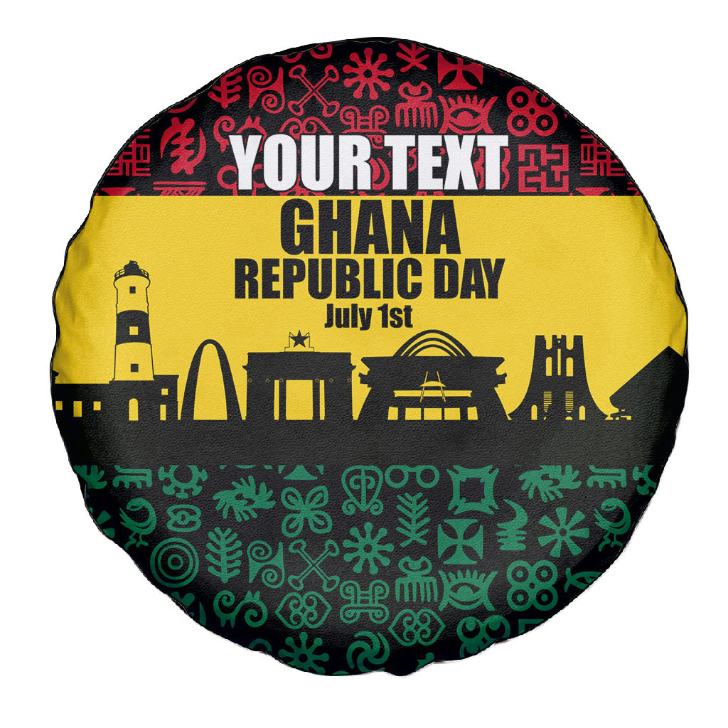 Personalized Ghana Republic Day Spare Tire Cover Adinkra Pattern Heritage Silhouette African Culture Art