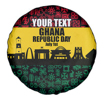 Personalized Ghana Republic Day Spare Tire Cover Adinkra Pattern Heritage Silhouette African Culture Art