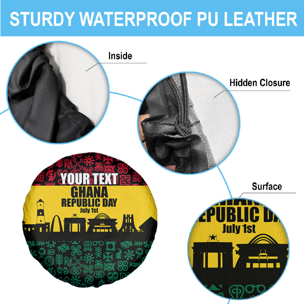 Personalized Ghana Republic Day Spare Tire Cover Adinkra Pattern Heritage Silhouette African Culture Art